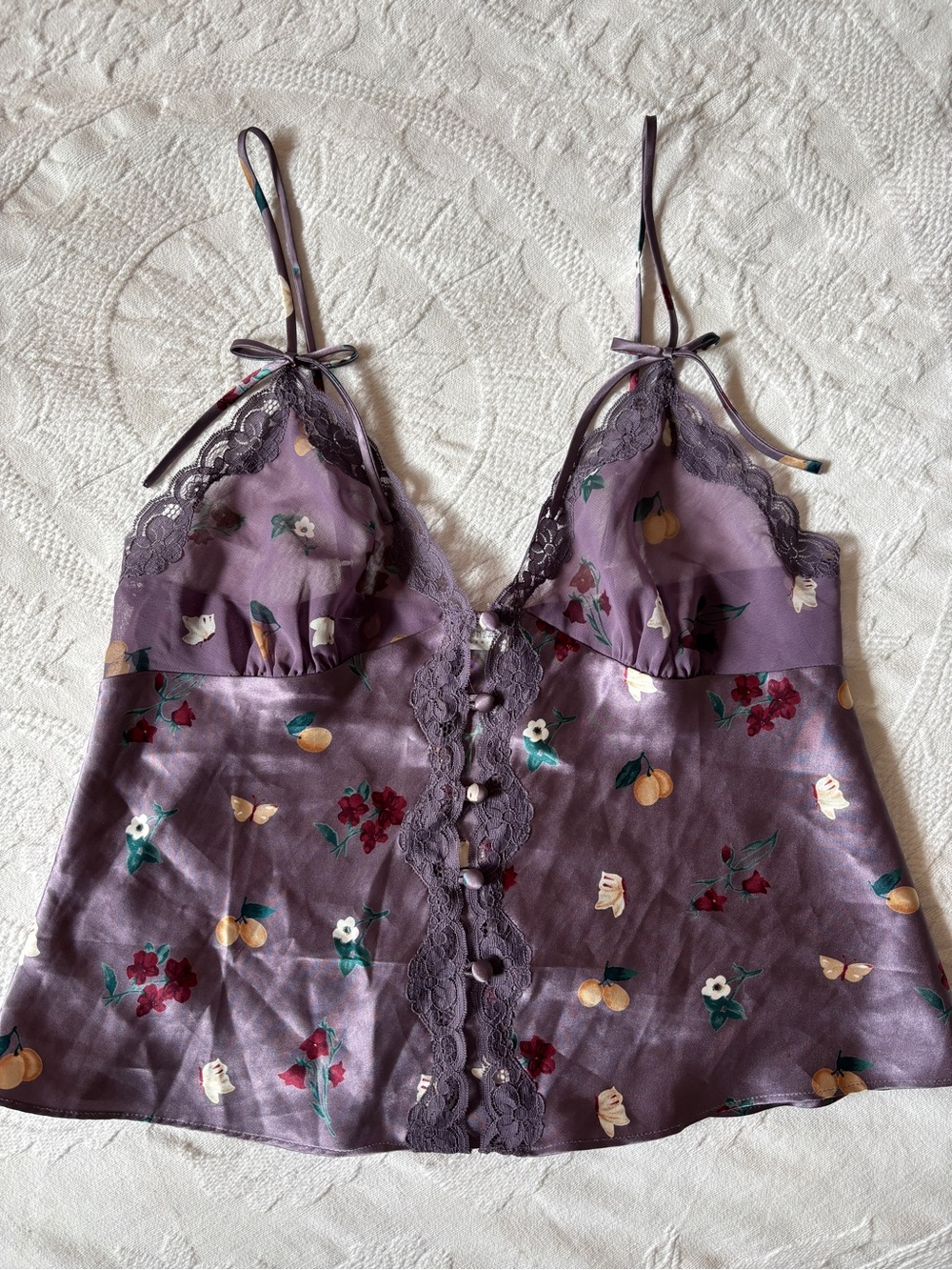 90s Vintage La Senza Fruit/Floral Lilac Satin Cami Top